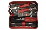 Zwilling 97247-035 Manicure-Etui (5-teilig), Leder-Reißverschluss-Etui (rot), Instrumente vernickelt