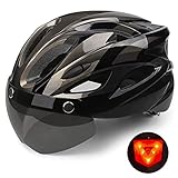 Shinmax Fahrradhelm Herren Damen,Fahrradhelm mit Visier Abnehmbarer Schutzbrille MTB Helm mit LED Rücklicht Sicherheitsschutz für Erwachsene Radhelm Einstellbarer 56-62CM