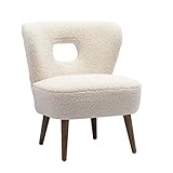 Teddy Stoff Sessel mit Gebogenen Ohne Armlehen Ohrensessel Modern Stuhl Relax stühle Für Schminktisch,Wohnzimmer und Schlafzimmer Lungesessel Beige