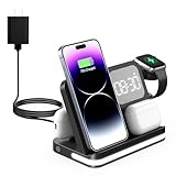7-in-1 kabellose Ladestation, kompatibel mit mehreren Apple-Geräten, iPhone, AirPods und Apple Watch, kabelloses Handy-Ladegerät, schnelles Aufladen mit Nachtlampe und Uhr, Schwarz