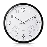 Gartenuhr Wetterfest, Außenuhren Wasserdicht, Wasserdichte Wanduhr, Außenuhren Wetterfest Mit Thermometer Und Hygrometer, Wanduhr für Drinnen Und Draußen für Küche Wohnzimmer Badezimmer (12 Zoll)