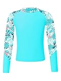 Fldy Mädchen Jungen UV Shirt Langarm UPF 50+ Badeshirt Schwimmshirt Schnelltrocknend Kinder Sonnenschutz T-Shirt Schwimmbekleidung Blaugrün 146-152