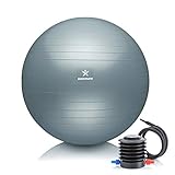 BODYMATE Gymnastikball Sitzball Trainingsball mit GRATIS E-BOOK inkl. Luft-Pumpe, Ball für Fitness, Yoga, Gymnastik, Core Training, für starken Rücken als Büro-Stuhl COOL-GREY-BLUE 65cm