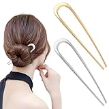 2 Stück Haarnadeln Groß Metall U-Förmige Haarnadel Haarpin 2 Zinken Hochsteckfrisur Chignon Pins Haarnadeln U-Förmig Französisch Stil Haar Hochsteckfrisuren Für Frauen Mädchen Haarstyling Zubehör