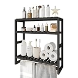 Bamworld Badezimmer Regal Badmöbel Bambus 3 Etagen Organizer Badezimmermöbel Für die Wand Platzsparend Modern （Schwarz）（42x15x42cm）