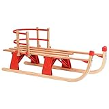 Tidyard Klappschlitten mit Rückenlehne Holzschlitten Rodelschlitten Schlitten 119 x 37 x 45 cm Holz und Kunststoff Beige und Rot