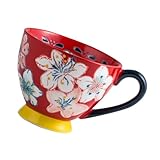 BESPORTBLE Vintage Keramiktasse mit Blumenrelief Extragroßer Milchkaffeebecher aus Hitzebeständiger Keramik Spülmaschinen und Mikrowellengeeignet für Cappuccino und Latte Macchiato