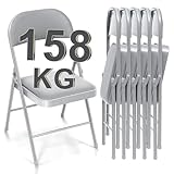 Klappstuhl 6er Set Klappstühle Gepolstert, Metall Stapelstühle bis 158 kg Stuhl Klappbar Garten Klappsessel, Bequemer Klappstuhl für Gäste, Küche, Yoga, Camping, Grau