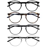 OPULIZE Met Lesebrille 4er Pack Schlank Runder Rahmen Federscharniere Kratzfest Schwarz Braun Transparent Grau Transparent Schwarze Herren Damen RRRR60-127C +1.50