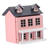COMNESTBI Puppenhaus-Minimöbel Fenster Miniaturpuppenhaus -Kit Miniaturhäuser Mini- holzhaus Holzmodell Puppenhausdeko puppenmöbel Landschaftsvilla Landschaftsrequisite Birke Rosa