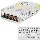 MEISHILE Netzteil DC 24V 25A 600W Trafo Schalternetzteil 230V AC auf DC Netzteil 24V Transformator Industriell Adapter 0-20A LED Lichtleiste Lampe Motor Pumpe Amplifier Heizgerät SMPS 110V 220V