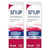 SNUP 2x Schnupfenspray 0,1% - Nasenspray mit Meerwasser - Losung zur Abschwellung der Nasenschleimhaut bei Schnupfen - 2 x 15 ml