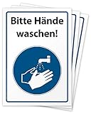 3 hochwertige Aufkleber Bitte Hände waschen, Hinweisschild, Folie selbstklebend DIN A4 (210 x 297 mm)