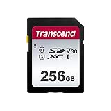 Transcend Highspeed 256GB SDXC Speicherkarte (für Digitalkameras; Bilder & Videos; Autoradio) Class 10, UHS-I U3, Video Speed Class V30 für 4K Ultra HD TS256GSDC300S-E (umweltfreundliche Verpackung)