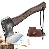 univinlions Beil Axt Outdoor,Axt Holz Spalten,27cm Spaltaxt für Holz,Handgeschmiedet Handbeil 800g,Bushcraft Axt mit Scheide,Camping Axt Geschenk für Männer