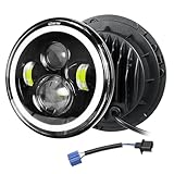 Willpower 1X 7 Zoll Motorrad LED Scheinwerfer Runden 50W 5000LM, 4 Modi Beleuchtung DRL HI LO Strahler Fahrscheinwerfer Feuer Kreuz Offroad für Auto Wrangler JK TJ LJ CJ JP Hum, IP67
