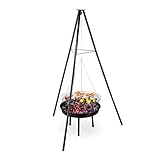 Relaxdays Schwenkgrill mit Feuerschale, Stahl, 49 cm Grillrost, höhenverstellbar, Dreibein HxD: 148 x 105 cm, schwarz