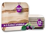 Waipur Bio Palmblatt Teller - 25 Teller groß eckig 25x25 cm - Premium Einweggeschirr kompostierbar - Umweltfreundliches Palmblatt Geschirr - ähnl. Bambus Teller Einweg