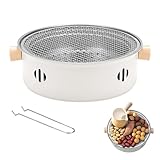 TILEZE Holzkohlegrill, abnehmbar, tragbar, mit Griff aus Massivholz, Grill aus Edelstahl für Tee, Hühnerflügel, Hühnerschenkel, Milch, Süßkartoffeln