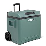 IGLOO elektrische Kühlbox IE42 mit Telekop-Griff und Rollen für Auto und Steckdose, 42 L, 12V und 230V, Grün