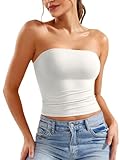 ZAAYO Schulterfrei Tube Top Damen Bandeau Top Y2K Slim Fit Crop Top Sexy Sommer Tops Doppelt Gefüttert Tank Top Weiß M