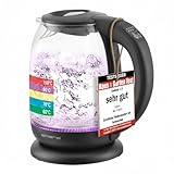 EMERIO Wasserkocher | TESTSIEGER Haus & Garten Test 02/2019 | aus hochwertigem Borosilikatglas | mit Temperaturwahl (60-70-80-90-100°C) | BPA-frei | AutoOff & Trockengehschutz | 2200W | WK-119255.5