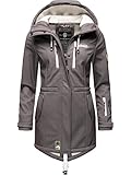 MARIKOO Damen Übergangsjacke Softshellmantel wasserdicht mit Kapuze Zimtzicke Grau Gr. L