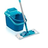 Leifheit Set Power CLEAN, Wischer für Alle, rückenschonender Bodenwischer mit Reinigungsklingen, Wischtuchpresse zum Auswringen, Wischmopp Set mit Eimer,Wischmopp für alle Hartböden mit Click-System