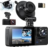 Bestsee 1080P Dashcam Auto Vorne Hinten und Innen mit 64GB SD-Karte, Autokamera mit Parküberwachung, Bewegungserkennung, Infrarot Nachtsicht, G-Sensor, Loop-Aufnahm, WDR, Sichtwinkel（170°+150°+150°）