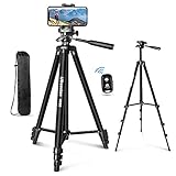 UBeesize Kamera Stativ, 152cm Camera Tripod Tragbares mit Fernbedienung und Telefonhalter, Aluminium Fotostativ für Videoaufnahme, Live-Streaming, Kompatibel mit Handy/Kamera/Tablet