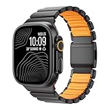 Luxuriöses Titan-Silikon-Armband, zweischichtig, kompatibel mit Apple Watch Ultra 3/2/1, 49 mm, 46 mm, 45 mm, 44 mm, 42 mm, für Herren und Damen, Magnetverschluss, Metallarmband für iWatch Serie 11