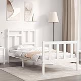 Brokky Massivholzbett mit Kopfteil Bettgestell Bed Frame Holzbett Kopfteil Bett Schlafzimmer Bett Massivholzbetten Weiß - 3193107