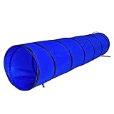 lionto Outdoor Tunnel robust für große & kleine Hunde, 200x40 cm, Faltbarer Spieltunnel für Kinder mit Heringen aus reißfestem Material, standhafter Agility Tunnel mit praktischer Tragetasche, blau