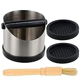 Abklopfbehälter, 580 ml Edelstahl Kaffee Knock Box, Silber Kaffeesatz Abschlagbehälter, Kaffeesatz Container Zubehör für Siebträger, Kommt mit Reinigungsbürste und Anti-Rutsch-Matte