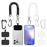 Mezrkuwr 2 Stück Federkordelbändern für Mobiltelefone, Handy-Tether-Lanyard, Anti-Diebstahl-Handyband mit Karabiner, passend für die meisten Handys (Schwarz+Weiß)