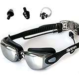 Hersvin Schwimmbrille (M/0 bis M/-8,0) UV400 Anti-UV Anti Nebel Schutzbrille für Erwachsene Männer Frauen Kinder (Schwarz, M/-4,5)