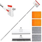 Wandreiniger Fliesenreiniger Gerät，Chilymes Fliesenreiniger Fußleisten Reiniger mit 147cm Aluminium langem Griff, 4 Wiederverwendbare Pads & Bürstenaufsatz Wandfliesen Wischmopp für Bad und Boden