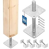 KOTARBAU® 4er Set Pfostenträger 110 mm x 110 mm x 250 mm Gewinde M24 mm Verzinkt Stützenfuß Höhenverstellbar Bodenfuß Betonfuß Zum Aufschrauben Regulierbar