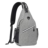 MOSISO Brusttasche Sling Bag Sling Rucksack Schulterrucksack,Polyester Multipurpose Crossbody Schultertasche Umhängetasche Sporttasche Reise Wander Daypack für Herren Damen, Grau