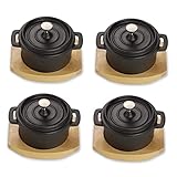 ECHTWERK Kochtopf Set aus Gusseisen, Mini-Kochtopf mit Servierbrett, Kleiner Bräter, Bereits eingebrannt, Für Backöfen, Grill, BBQ und Induktion geeignet, Ideal zum Servieren, 250 ml, 4tlg