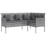 vidaXL Sofa in L-Form mit Kissen Gartensofa Lounge Gartenmöbel Sitzgruppe Couch Sofagarnitur Sitzgarnitur Terrassenmöbel Poly Rattan Grau