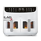 MEDION P20 XXL Heißluftfritteuse mit 2 Kammern (8,7 Liter, Airfryer, 2.600 Watt, Doppelkammer, 10 Automatikprogramme, 2 Schubladen, Sichtfenster, Dualer Airfryer, Dual Cook & Sync-Finish) weiß