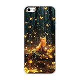 Sunrive Hülle Kompatibel mit iPhone 5/5S/SE(2016) Silikon,Transparent Handyhülle Schutzhülle Etui Karikatur Muster Weiches TPU Silikon Case (Fuchs im Dschungel) MEHRWEG