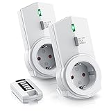 CSL - Funksteckdosen dimmbar - 2er Set mit Fernbedienung - Innenbereich Indoor - 1 Fernbedienung - LED Statusanzeige - integrierter Berührungsschutz - nur für Lampen mit Glühbirnen