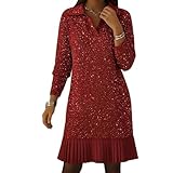 Elegantes Damen-Strickkleid mit Rollkragen, schimmerndes Strickkleid, lässig, Pailletten, Weihnachten, Cocktail, Arbeit, Party, Winter, Urlaubskleid, rot, 3XL