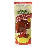 Feinkost Dittmann Rote Pfefferonen - Rote Paprikafrucht aus Griechenland - 250g Beutel, 1er Pack - Handgepflückt - mild pikant eingelegt - ideal zu griechischen Salaten oder als Antipasti