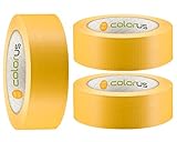 3 x Colorus PVC-Band PLUS | Gipser Klebeband 38 mm x 33 m gelb gerillt | Kunststoff-Klebeband für Innen, Außen, 14 Tage UV-Beständigkeit | Rückstandsfrei entfernbar | Malerbedarf