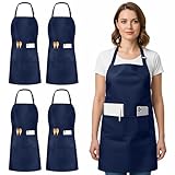 Utopia Kitchen Latzschürze, verstellbar, mit 2 Taschen, wasser- und ölbeständig, Kochschürze für Damen und Herren, Marineblau, 4 Stück