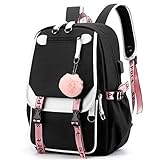 JOUSE Frauen MäDchen Schul RucksäCke Anti Diebstahl USB Ladungs Rucksack Wasserdichter Rucksack Schul Teenage Reisen Tasche Schwarz