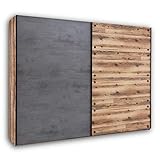 Stella Trading DOVER Eleganter Kleiderschrank mit viel Stauraum - Vielseitiger Schwebetürenschrank in Alpine Lodge Optik, Betonoxid - 270 x 210 x 60 cm (B/H/T)